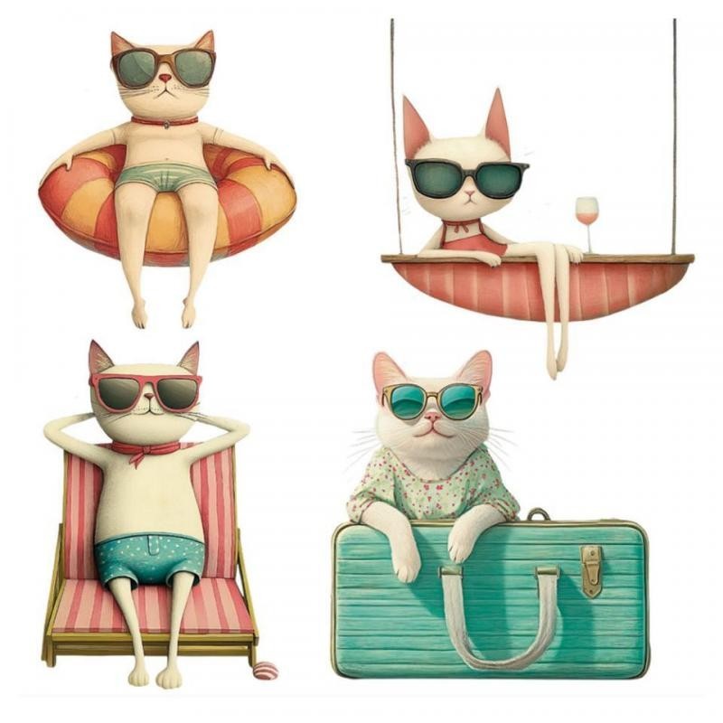 Transfer DTF Textil Cats Summer Scenes