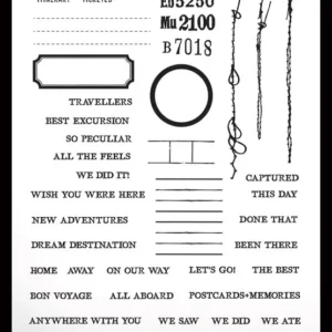 Maker Series 4x6 Inch Clear Stamp Set Traveler Essential Words+Phrases by Katie Pertiet