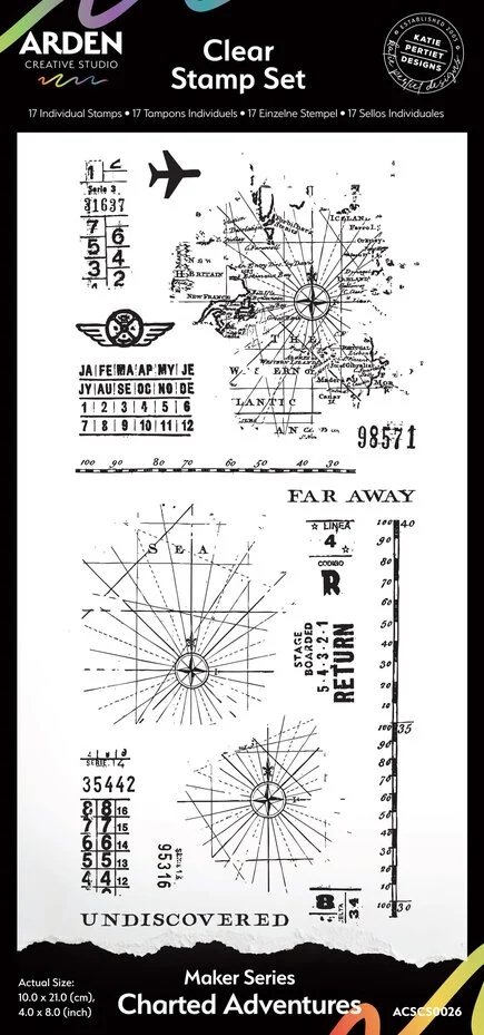 Maker Series 4x8 Inch Clear Stamp Set Charted Adventures by Katie Pertiet